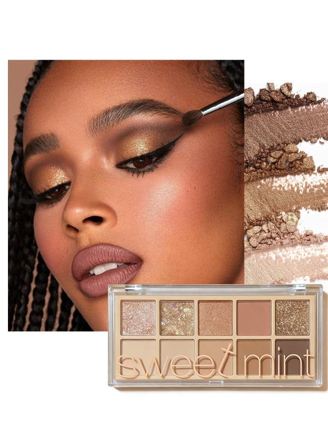 Sweet Mint 10 Colors Eyeshadow Palette,Matte&Glitter&Shimmer Eyeshadow Makeup,Naturing-Looking,Ultra-Blendable, High Pigmented, Brown Nude Neutral Eyeshadow Palette #02 Sunset - Image 3